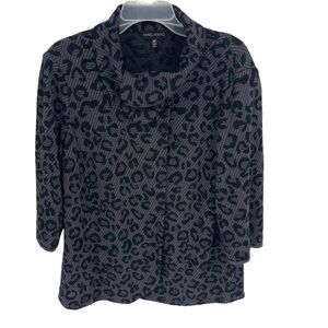 Ming Wang Women Animal Leopard Print Cardigan Jacket Size 0X Blue Black Collar